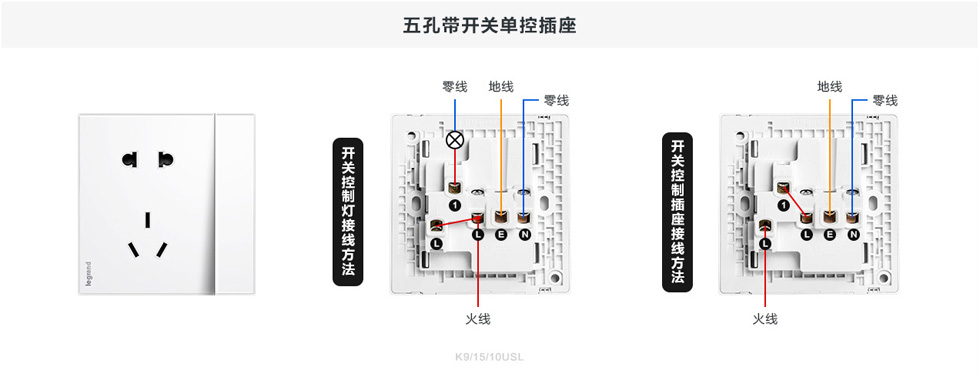 羅格朗逸遠(yuǎn)五孔帶開(kāi)關單控插座接線圖